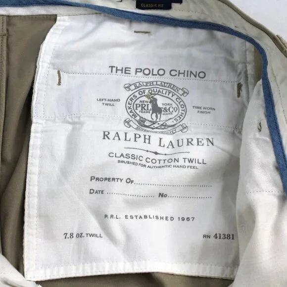 Polo Ralph Lauren Mens Sz 32X29 Stretch Classic Fit Flat Chino Light Tan Pants - Picture 10 of 16